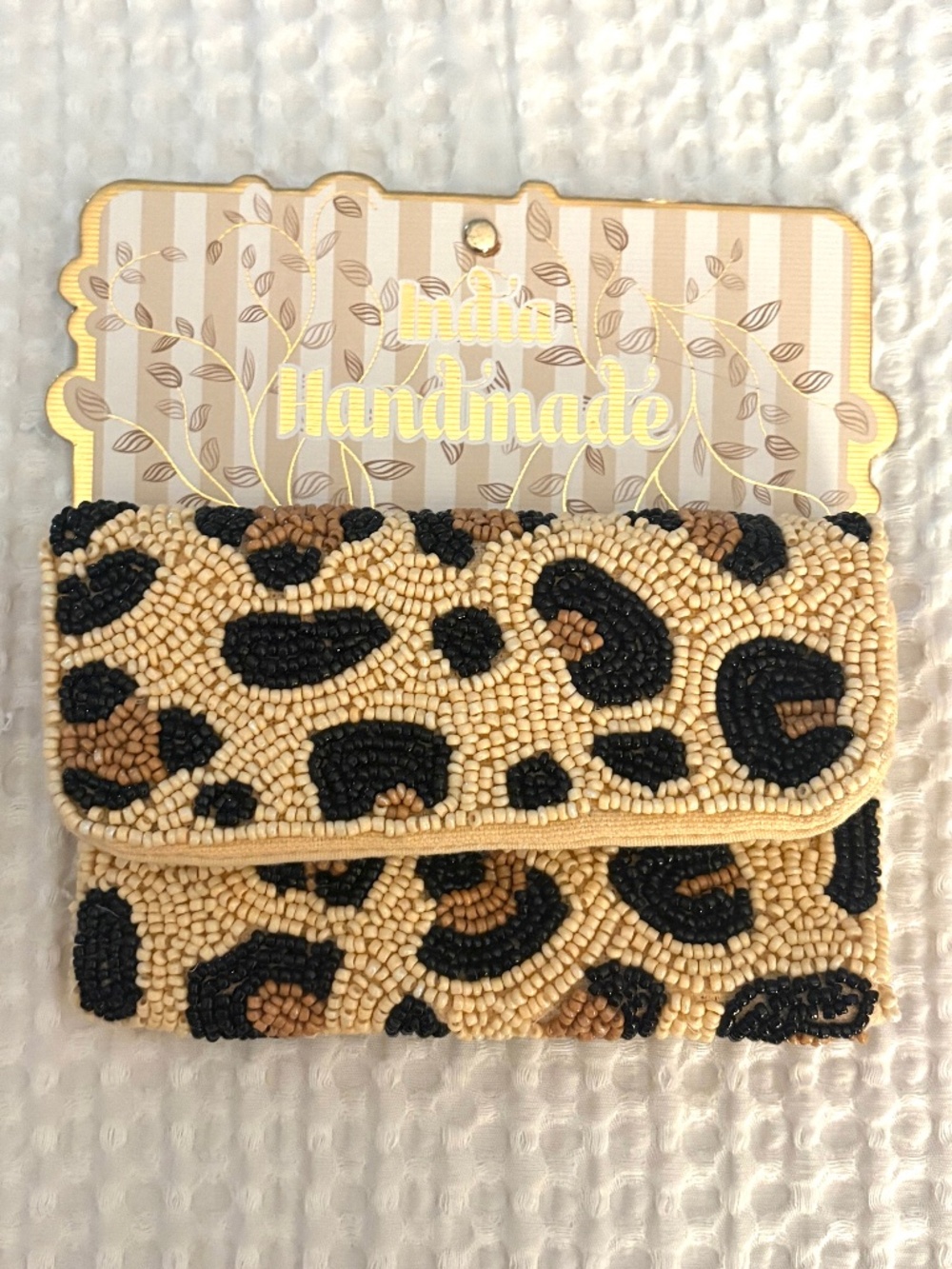 India Handmade Beaded Leopard Print Pouch
